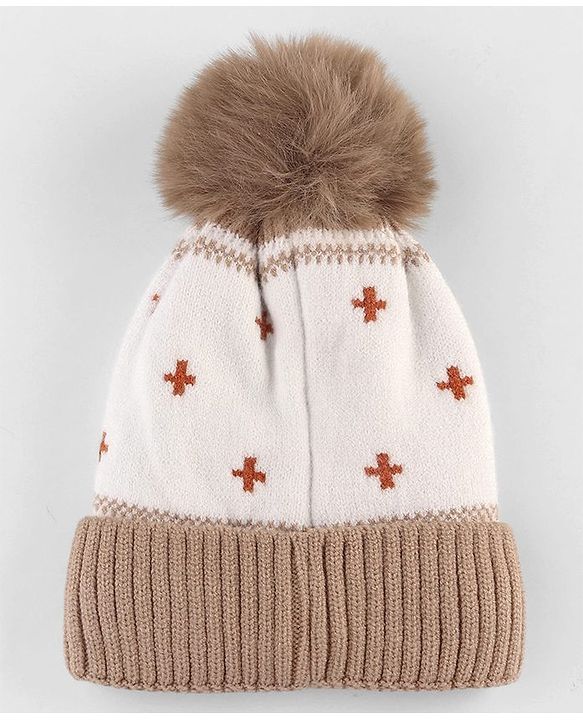 Babyhug Knit Woollen Cap With Teddy Bear Design Brown - Diameter 9 cm