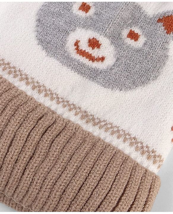 Babyhug Knit Woollen Cap With Teddy Bear Design Brown - Diameter 9 cm