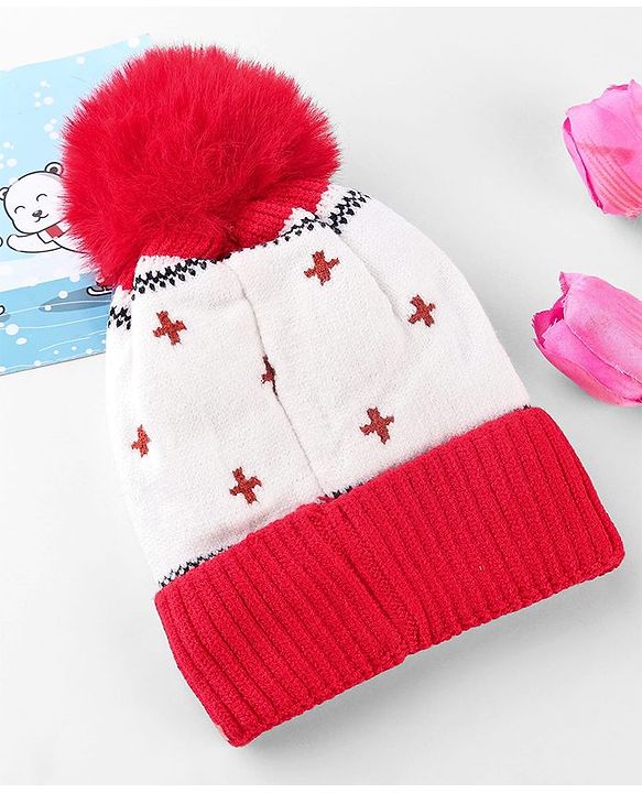 Babyhug Knit Woollen Cap With Teddy Bear Design Brown - Diameter 9 cm