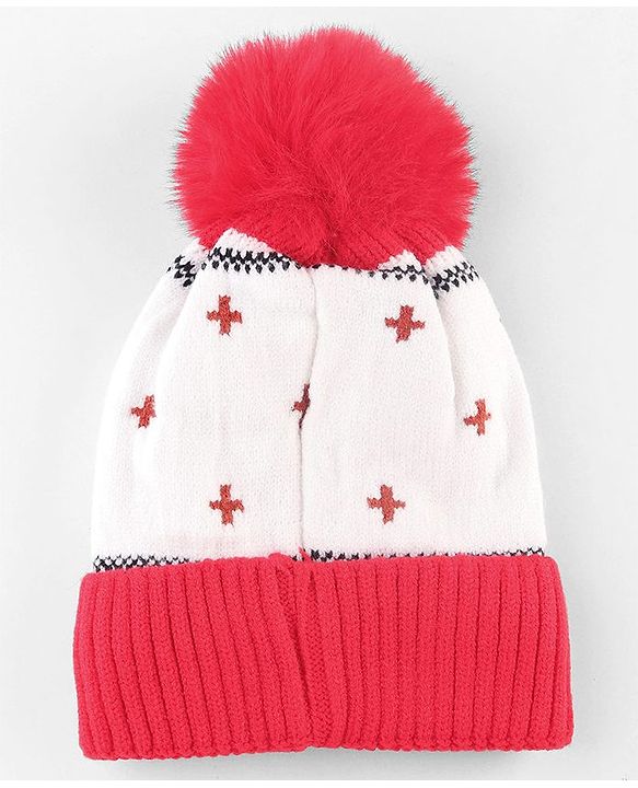 Babyhug Knit Woollen Cap With Teddy Bear Design Brown - Diameter 9 cm