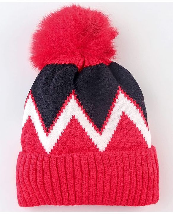 Babyhug Knit Woollen Cap Black & Red - Diameter 9 cm