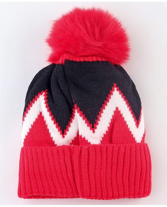 Babyhug Knit Woollen Cap Black & Red - Diameter 9 cm