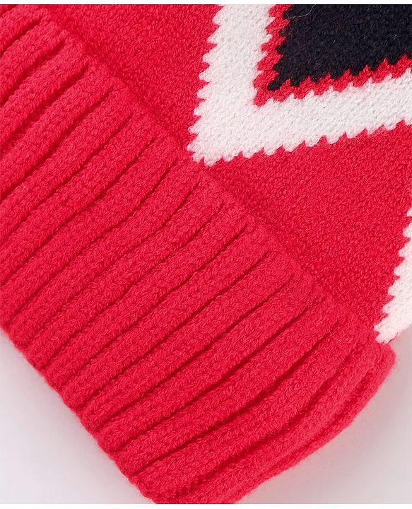 Babyhug Knit Woollen Cap Black & Red - Diameter 9 cm