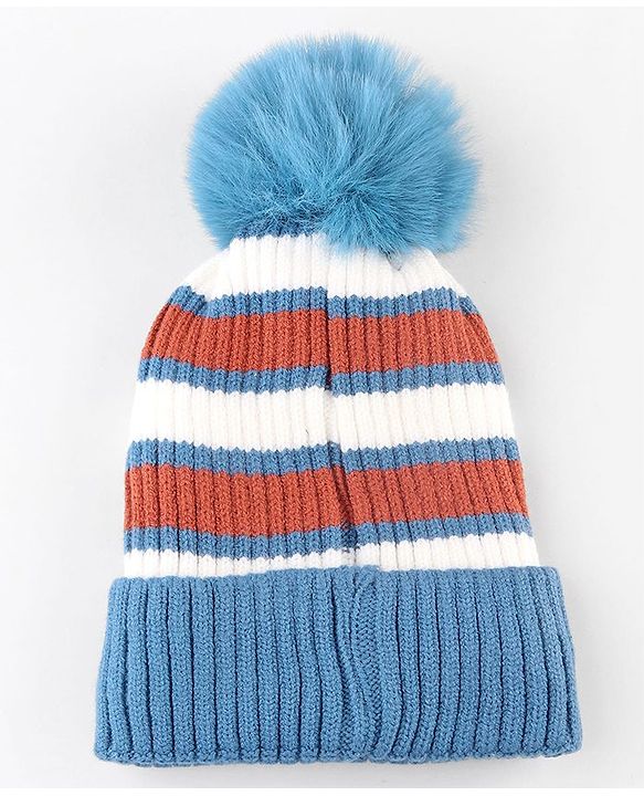 Babyhug Knit Striped Woollen Cap Blue & Brown - Diameter 9 cm