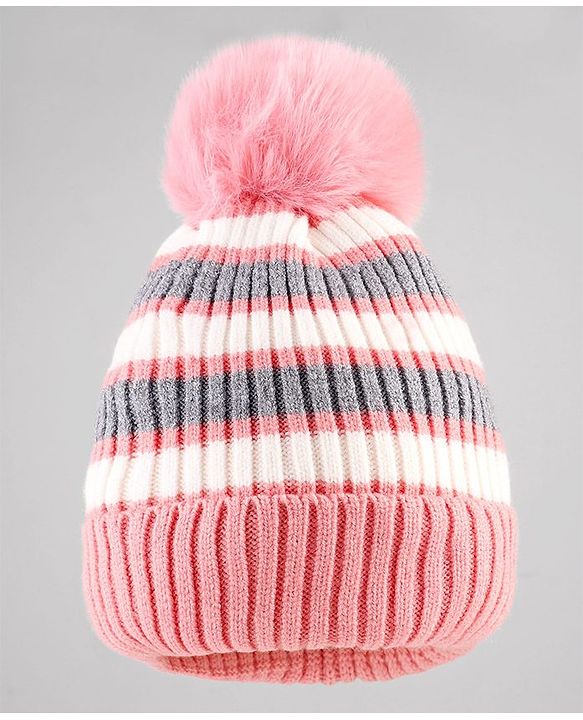 Babyhug Knit Striped Woollen Cap Blue & Brown - Diameter 9 cm