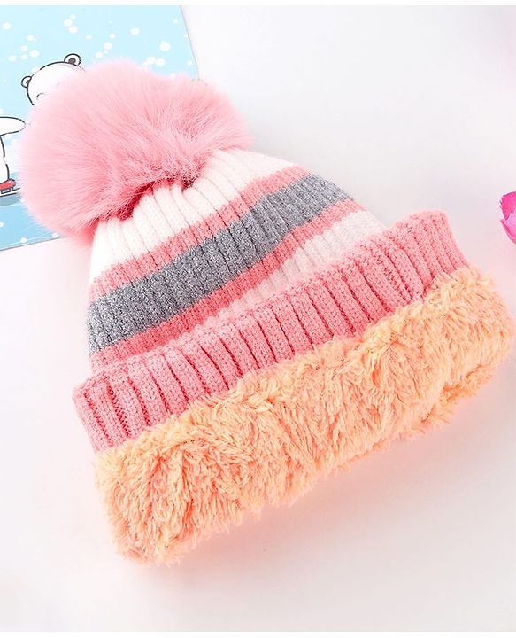 Babyhug Knit Striped Woollen Cap Blue & Brown - Diameter 9 cm