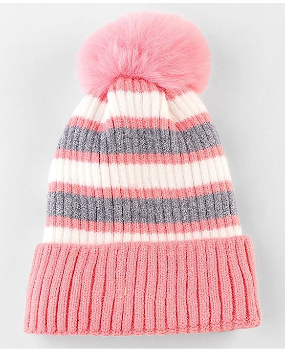 Babyhug Knit Striped Woollen Cap Blue & Brown - Diameter 9 cm