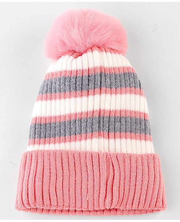 Babyhug Knit Striped Woollen Cap Blue & Brown - Diameter 9 cm