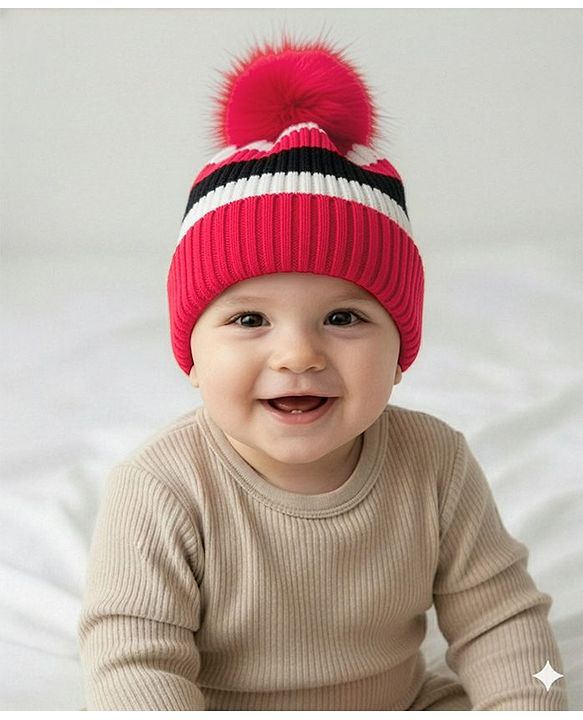 Babyhug Knit Striped Woollen Cap Blue & Brown - Diameter 9 cm