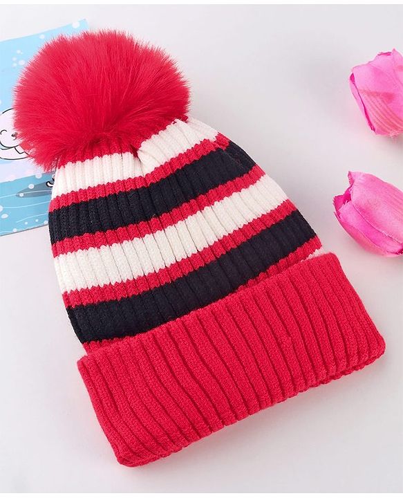 Babyhug Knit Striped Woollen Cap Blue & Brown - Diameter 9 cm