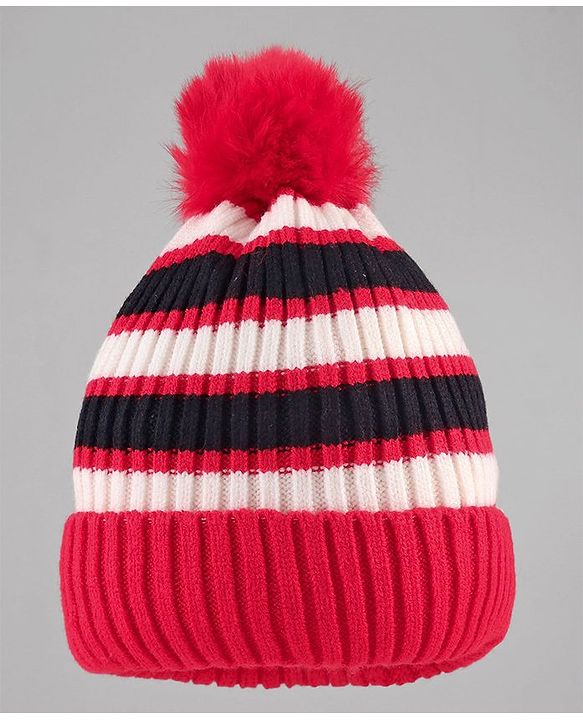 Babyhug Knit Striped Woollen Cap Blue & Brown - Diameter 9 cm