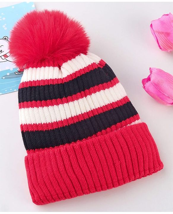 Babyhug Knit Striped Woollen Cap Blue & Brown - Diameter 9 cm