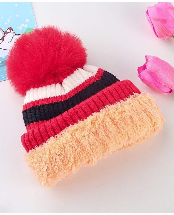 Babyhug Knit Striped Woollen Cap Blue & Brown - Diameter 9 cm