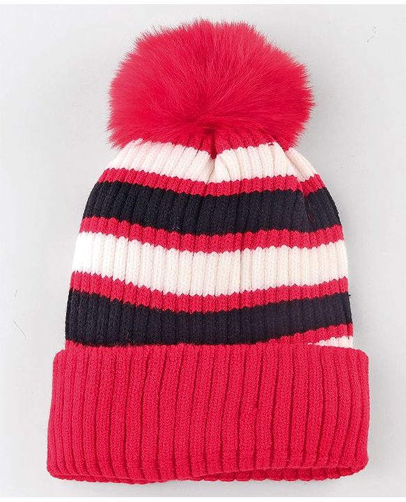 Babyhug Knit Striped Woollen Cap Blue & Brown - Diameter 9 cm