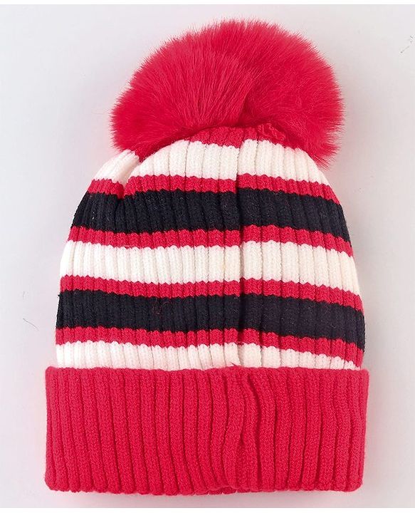 Babyhug Knit Striped Woollen Cap Blue & Brown - Diameter 9 cm