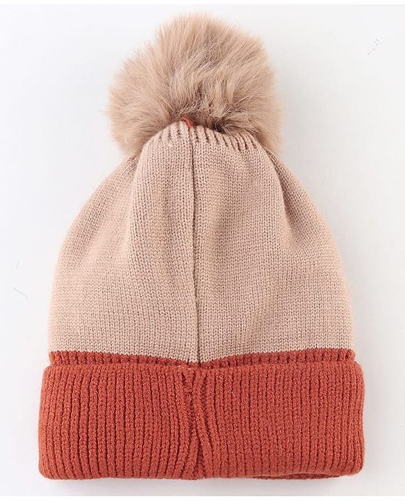 Babyhug Knit Woollen Cap With Teddy Bear Design Brown - Diameter 9 cm