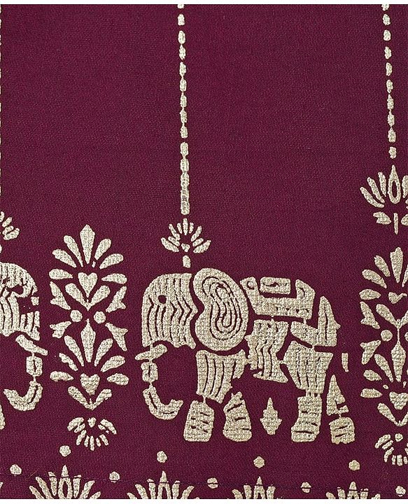 Babyhug Cotton Blend Full Sleeves Kurta Dhoti Set with Foil Floral & Elephant Print - Maroon