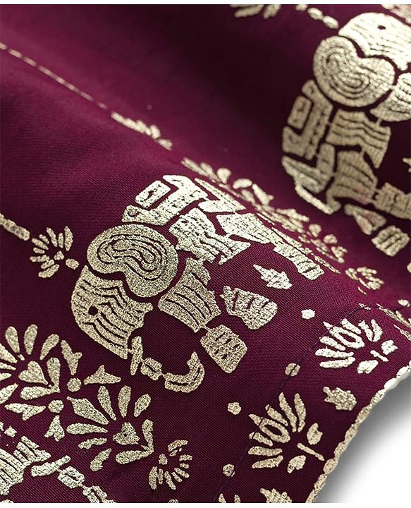 Babyhug Cotton Blend Full Sleeves Kurta Dhoti Set with Foil Floral & Elephant Print - Maroon