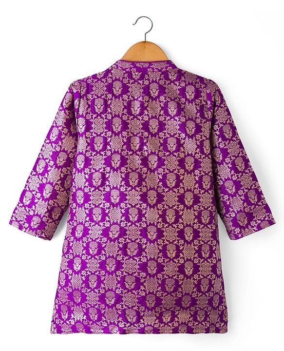 Babyhug Brocade Full Sleeves Kurta Pajama Set with Floral Embroidery - Purple
