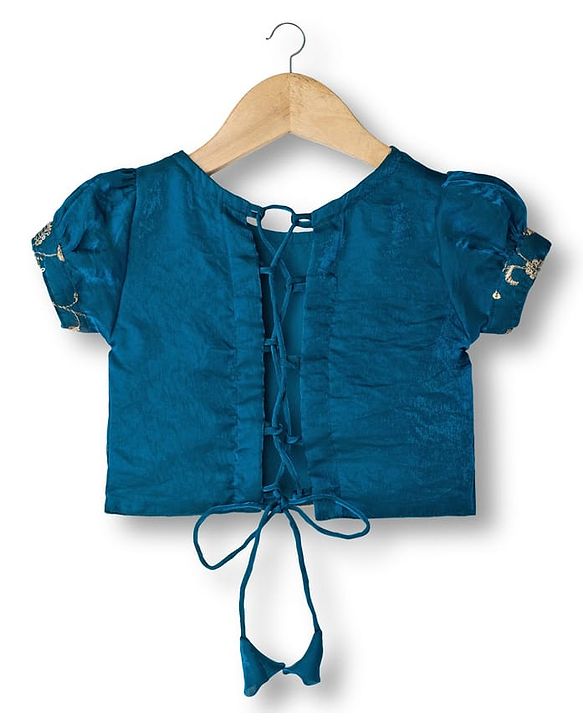 Babyhug Half Puffed Sleeves Choli Lehenga Set with Dupatta & Embroidery - Teal Blue
