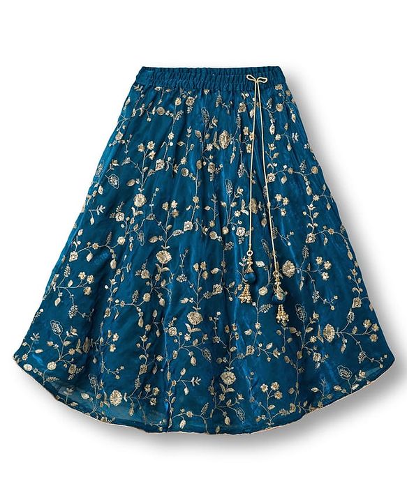 Babyhug Half Puffed Sleeves Choli Lehenga Set with Dupatta & Embroidery - Teal Blue