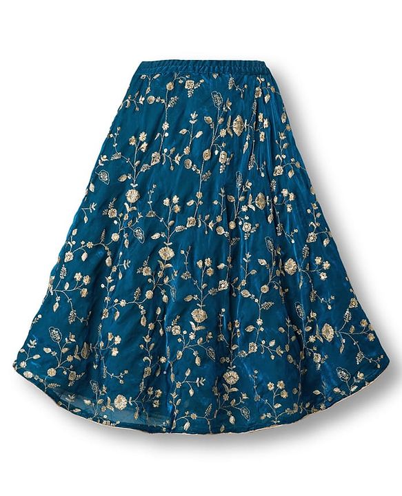 Babyhug Half Puffed Sleeves Choli Lehenga Set with Dupatta & Embroidery - Teal Blue