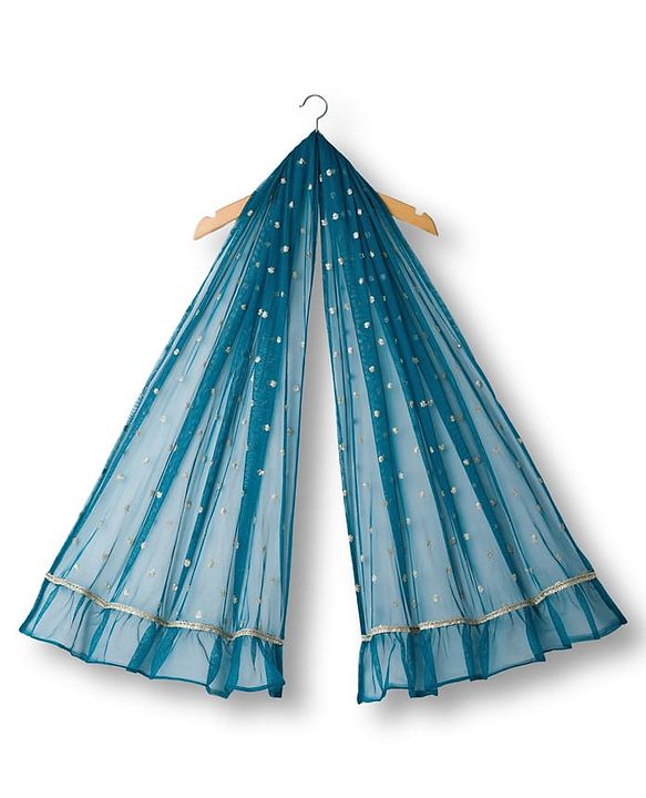Babyhug Half Puffed Sleeves Choli Lehenga Set with Dupatta & Embroidery - Teal Blue