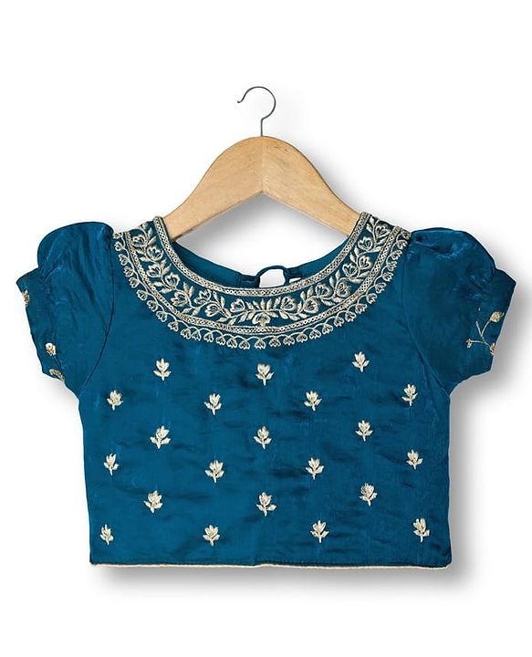 Babyhug Half Puffed Sleeves Choli Lehenga Set with Dupatta & Embroidery - Teal Blue