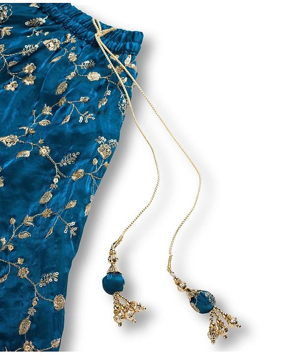 Babyhug Half Puffed Sleeves Choli Lehenga Set with Dupatta & Embroidery - Teal Blue