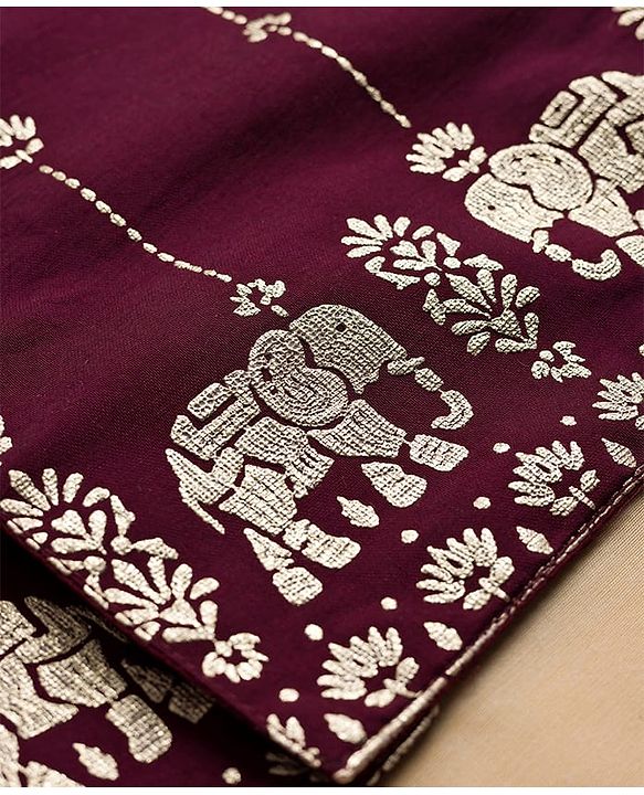 Babyhug Woven Full Sleeves Solid Kurta Payjama Set with Foil Floral & Elephant Printed Nehru Jacket - Maroon
