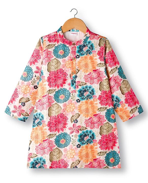 Babyhug Rayon Woven Full Sleeves Kurta Pajama Set With Floral Print - Multicolour