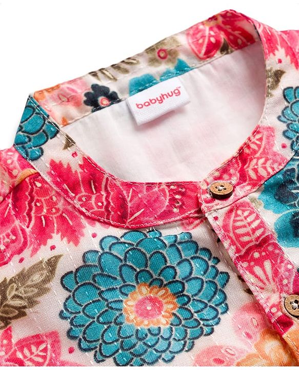 Babyhug Rayon Woven Full Sleeves Kurta Pajama Set With Floral Print - Multicolour
