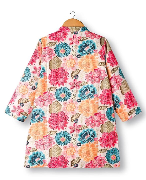 Babyhug Rayon Woven Full Sleeves Kurta Pajama Set With Floral Print - Multicolour