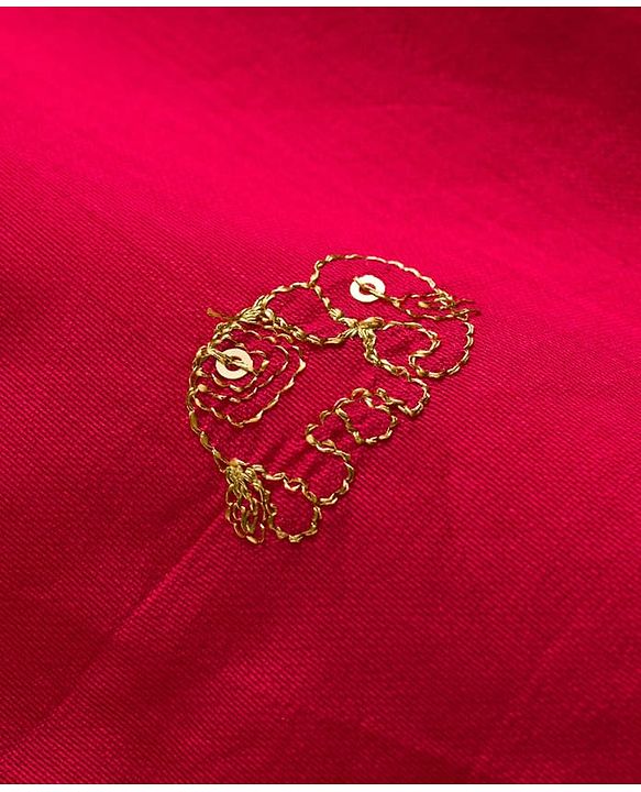 Babyhug Chanderi Woven Full Sleeves Kurta Pajama Set With Animal Embroidery & Sequin Detailing - Fuschia