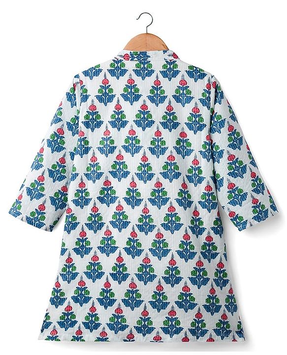 Babyhug Cambric Full Sleeves Floral Printed Kurta Dhoti Set - White