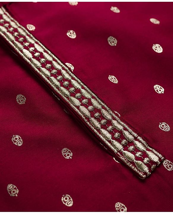 Babyhug Cotton Blend Full Sleeves Foil Printed Kurta Dhoti Set with Lace Detailing - Red