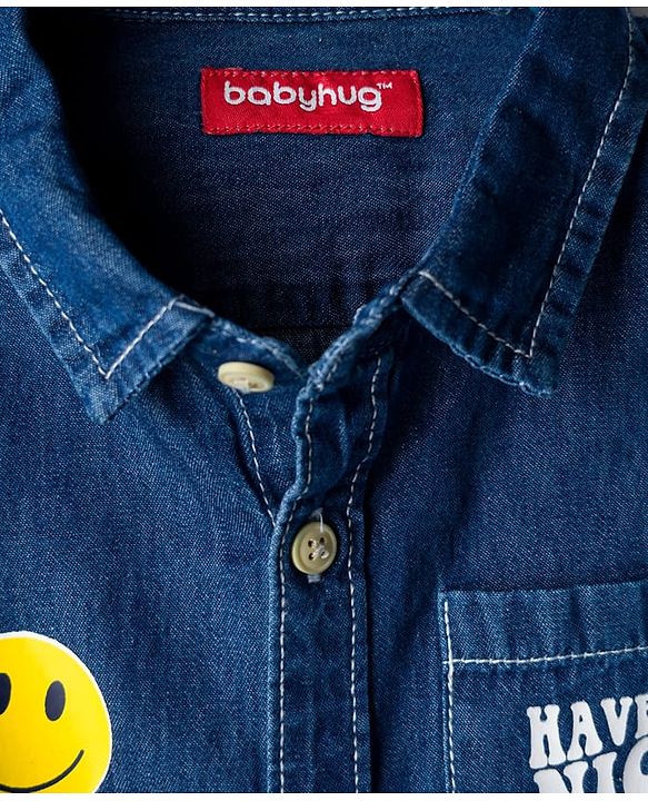 Babyhug Cotton Woven Half Sleeves Washed Shirt With Text Print - Blue