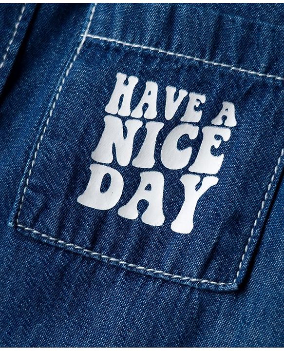 Babyhug Cotton Woven Half Sleeves Washed Shirt With Text Print - Blue