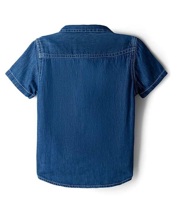 Babyhug Cotton Woven Half Sleeves Washed Shirt With Text Print - Blue
