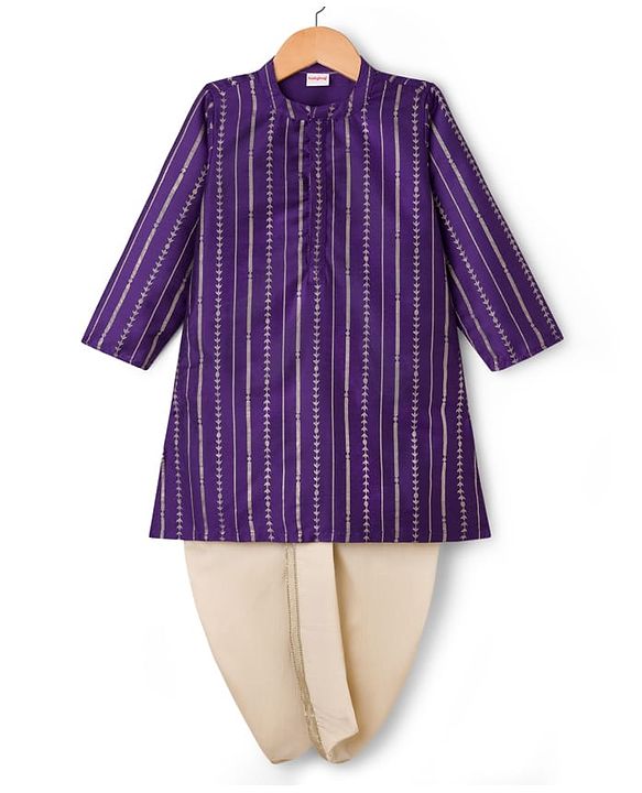 Babyhug Cotton Blend Woven Full Sleeves Kurta Dhoti Set Foil Print - Purple