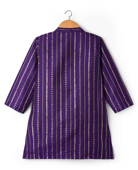 Babyhug Cotton Blend Woven Full Sleeves Kurta Dhoti Set Foil Print - Purple