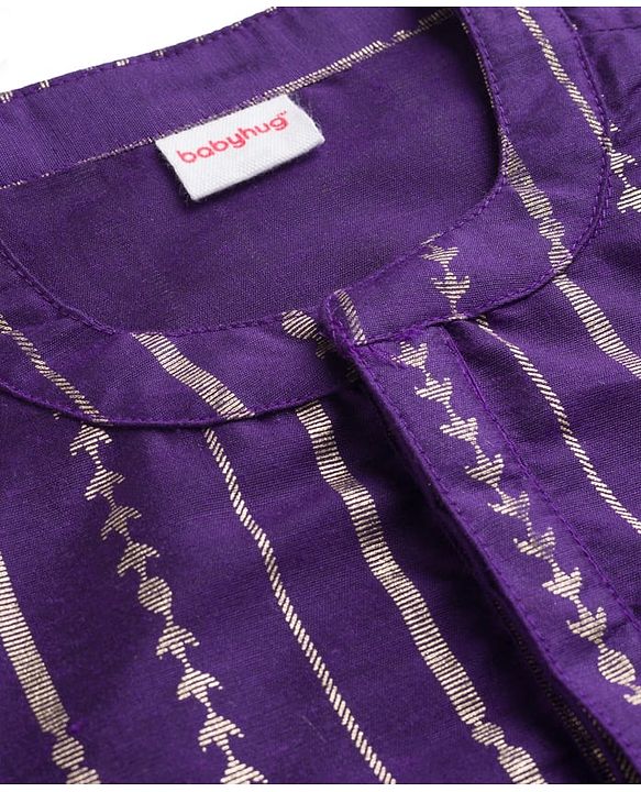 Babyhug Cotton Blend Woven Full Sleeves Kurta Dhoti Set Foil Print - Purple