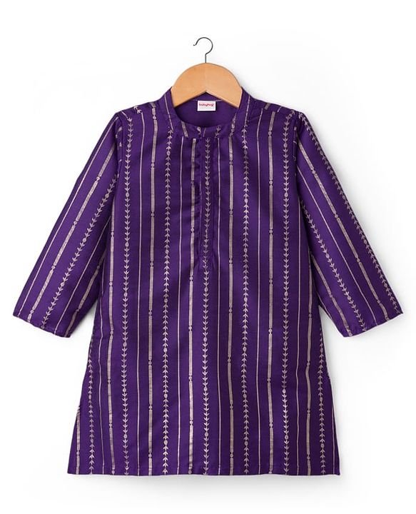 Babyhug Cotton Blend Woven Full Sleeves Kurta Dhoti Set Foil Print - Purple