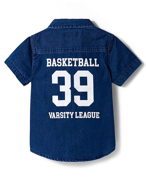 Babyhug Cotton Woven Half Sleeves Denim Shirt With Basketball Embriodery - Blue