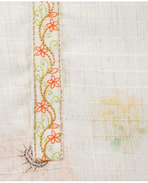 Babyhug Lurex Dobby Woven Full Sleeves Kurta Pajam Set Floral Print - Beige