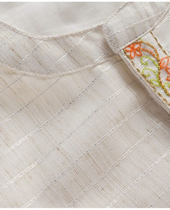 Babyhug Lurex Dobby Woven Full Sleeves Kurta Pajam Set Floral Print - Beige