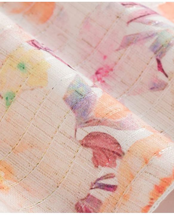 Babyhug Lurex Dobby Woven Full Sleeves Kurta Pajam Set Floral Print - Beige