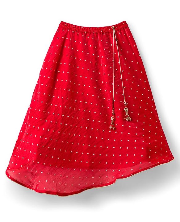 Babyhug Silk Woven Three Fourth Sleeves Choli Lehenga & Dupatta Set With Sequin Detailing & Floral Embroidery - Red