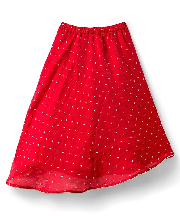 Babyhug Silk Woven Three Fourth Sleeves Choli Lehenga & Dupatta Set With Sequin Detailing & Floral Embroidery - Red