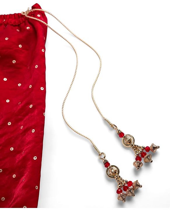 Babyhug Silk Woven Three Fourth Sleeves Choli Lehenga & Dupatta Set With Sequin Detailing & Floral Embroidery - Red
